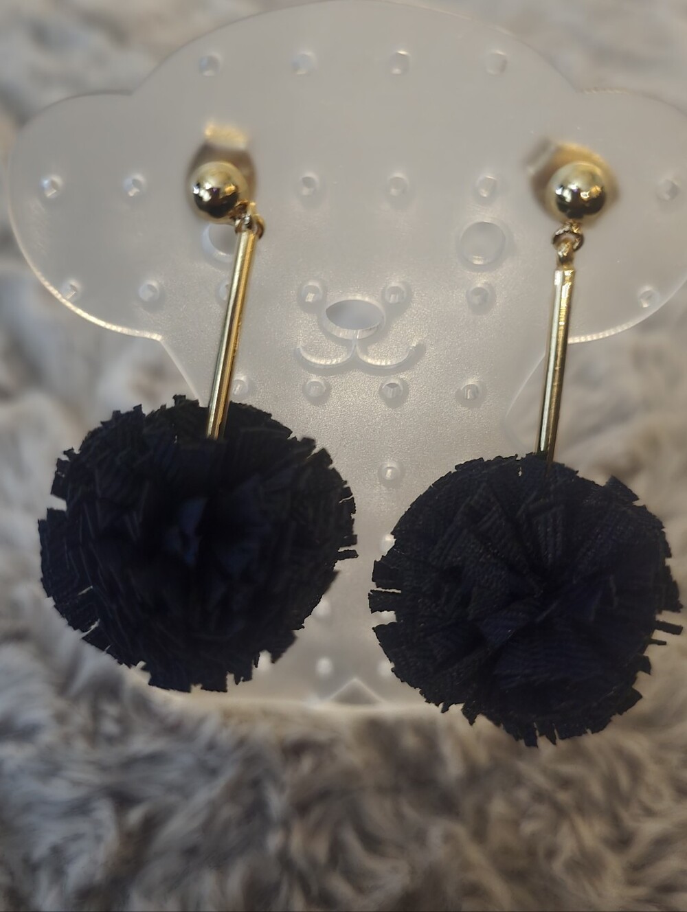 J.Crew Gold-Tone Drop Earrings with Black Pom-Pom Accents